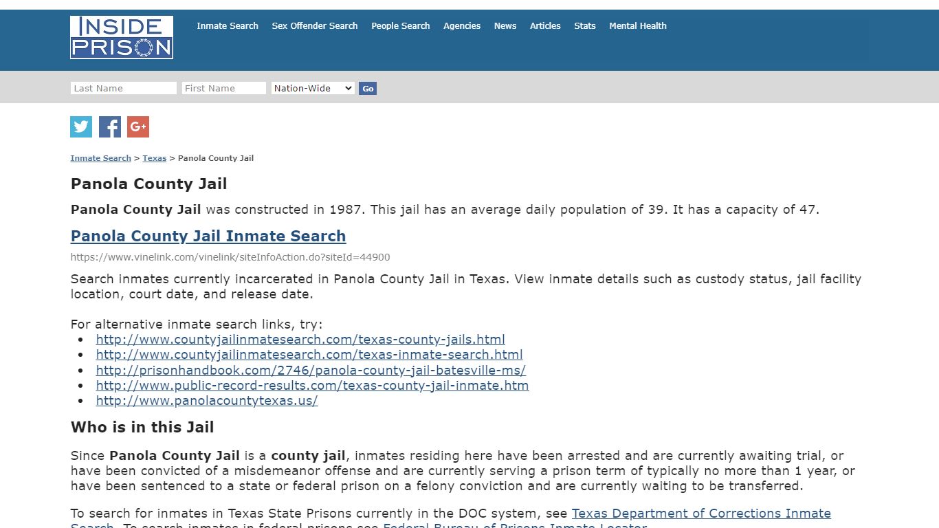 Panola County Jail - Texas - Inmate Search - Inside Prison